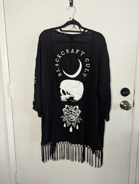 Blackcraft Cult Fringe Kimono XL/2XL Witchy Skull Moon Cardigan